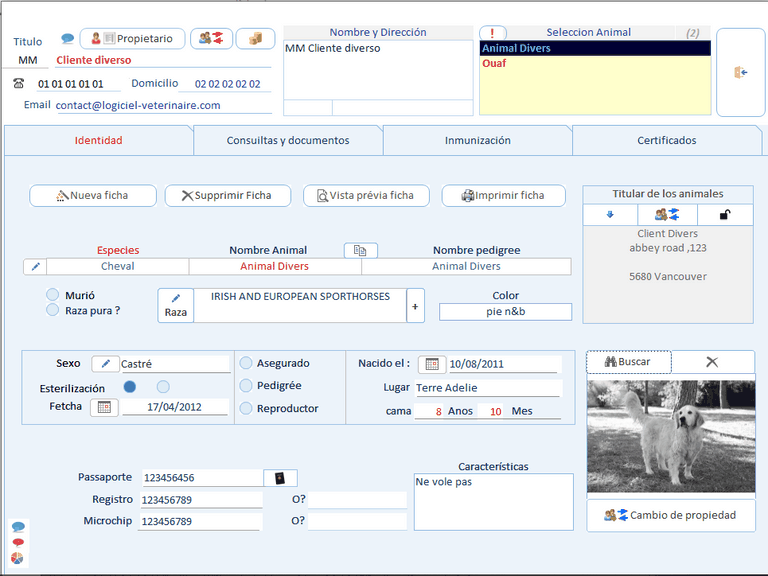 Logiciel veterinaire identitad