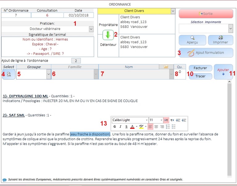 Logiciel veterinaire ordonnances