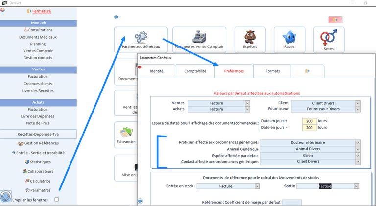 Logiciel veterinaire parametres ordonnances